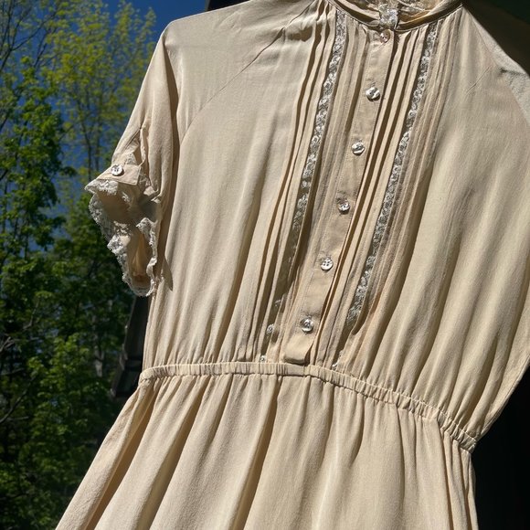 1980's Champagne Silk Barnaby Rippit Dress - Picture 1 of 6